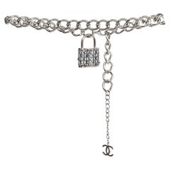 Chanel CC Fabric Charm Silver Tone Chain Belt