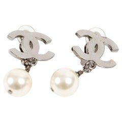 Chanel CC Faux-Pearl and Silver-Tone Clip-On Earrings
