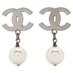 Chanel CC Faux-Pearl and Silver-Tone Clip-On Earrings