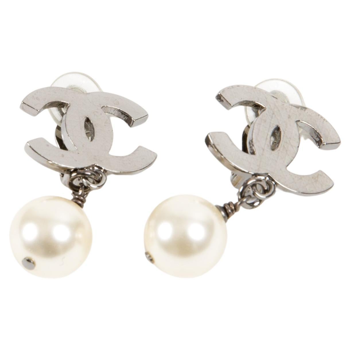 Chanel CC Faux-Pearl and Silver-Tone Clip-On Earrings
