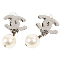 Chanel CC Faux-Pearl and Silver-Tone Clip-On Earrings