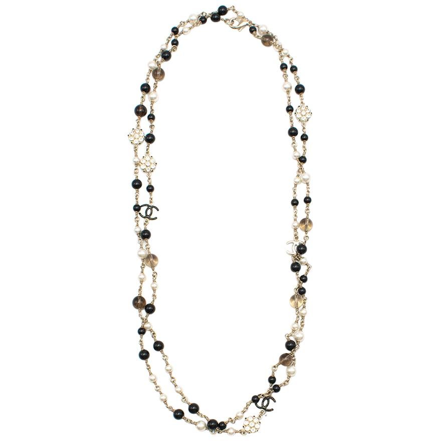 Chanel CC Faux Pearl Beaded Double Strand Necklace