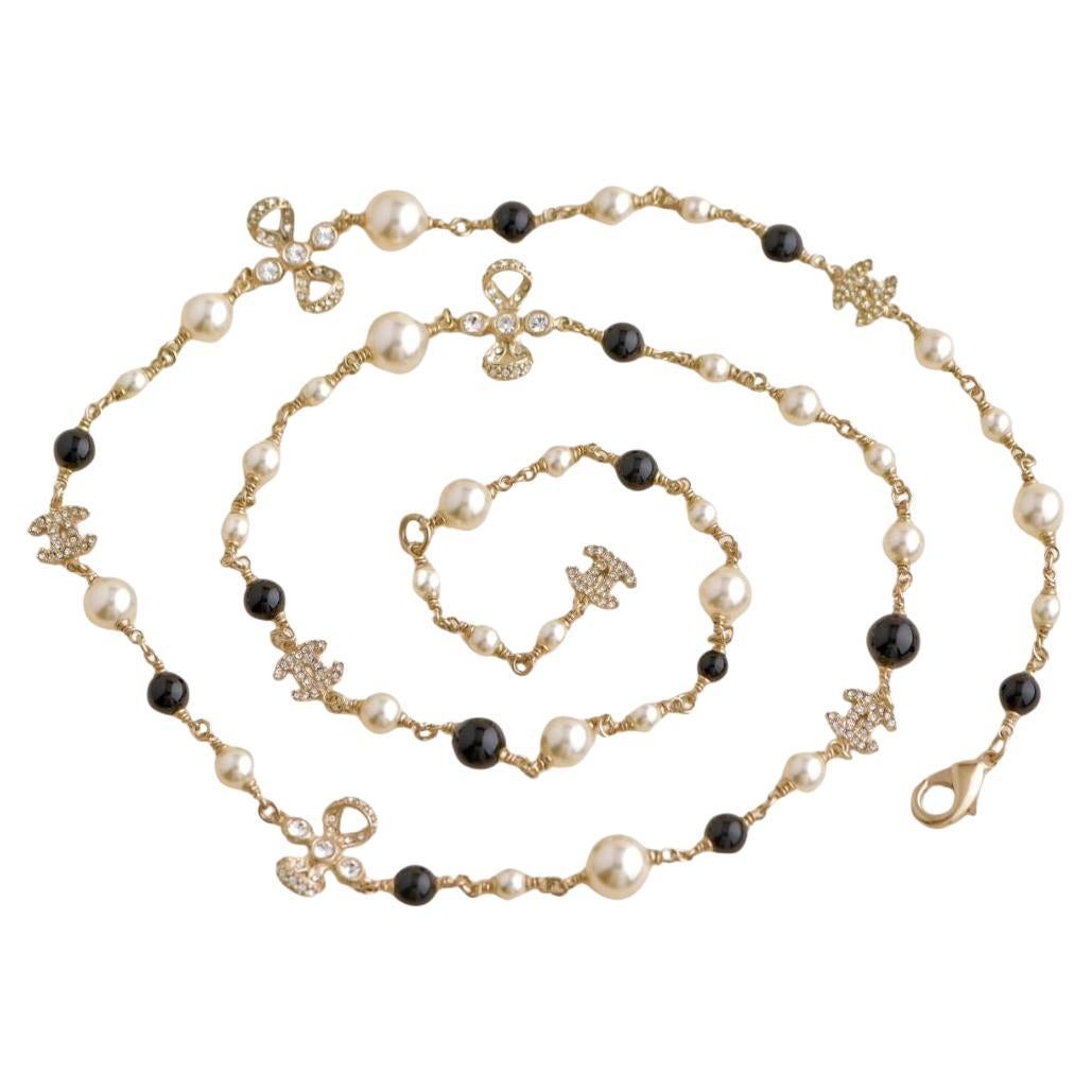 Chanel CC Faux Pearl Crystal and Bead Long Necklace