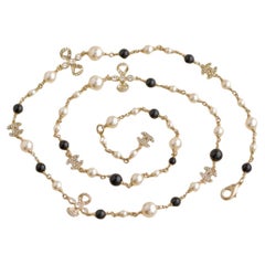 Chanel CC Faux Pearl Crystal and Bead Long Necklace