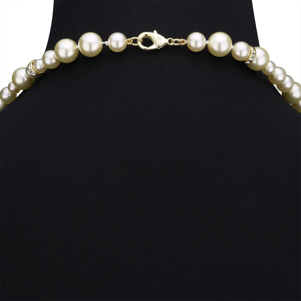 CHANEL CC Faux Pearl Crystal beads Gold Long Necklace 2021 1