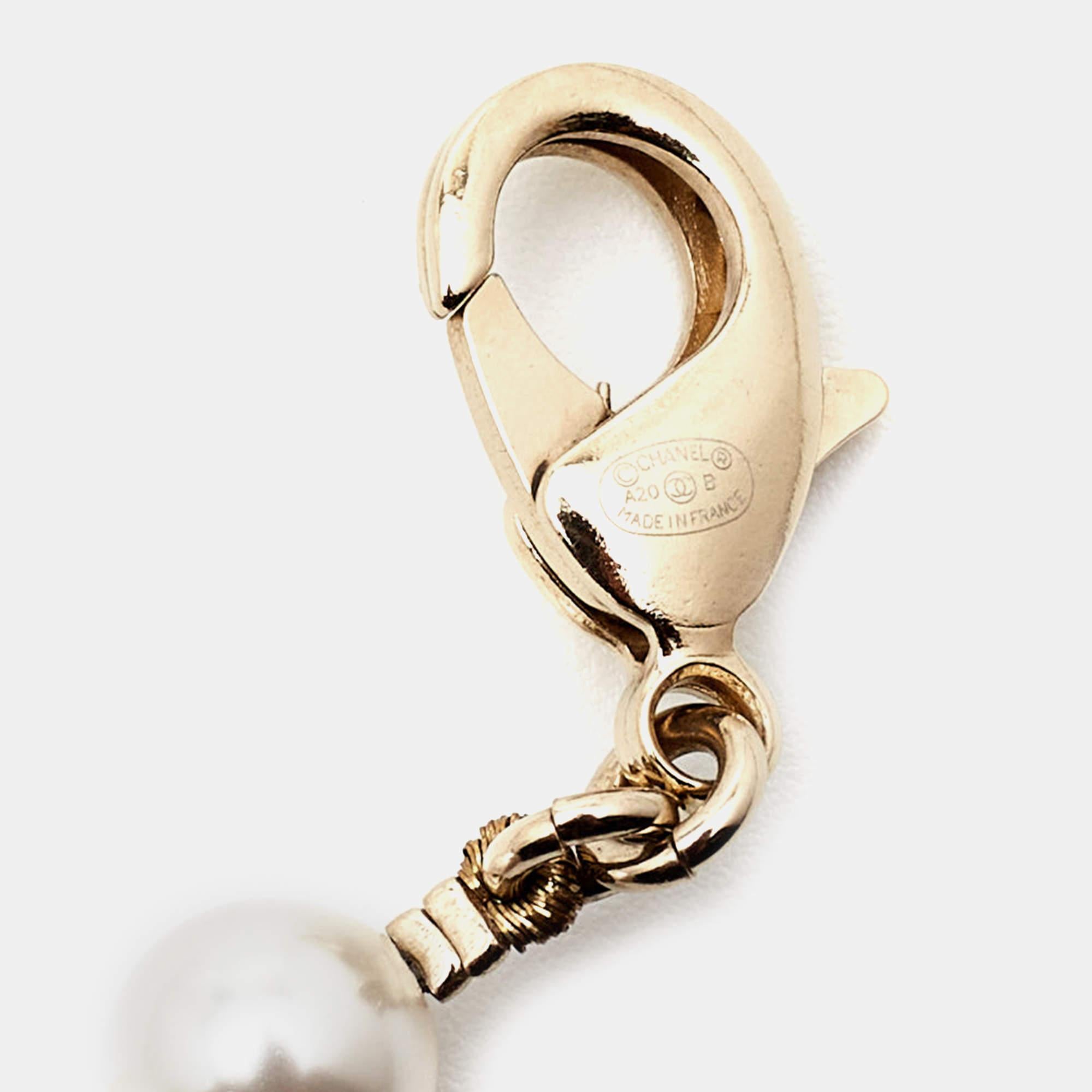 Chanel CC Kunstperlen-Kristall-Gold-Halskette in Goldtönen im Angebot 1