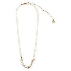 Chanel CC Faux Pearl Crystal Gold Tone Necklace