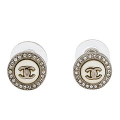 Chanel CC Faux Pearl Crystal Round Stud Earrings at 1stDibs  chanel  diamond earrings studs, women's stud chanel earrings, chanel diamond earings