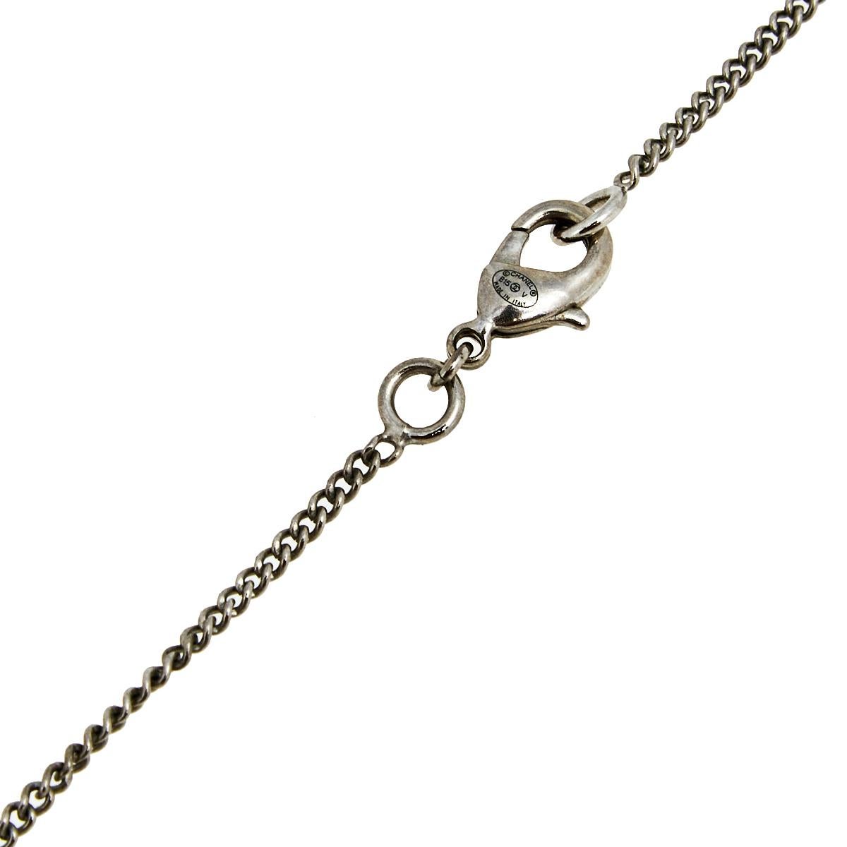 Contemporary Chanel CC Faux Pearl Crystals Silver Tone Metal Pendant Necklace