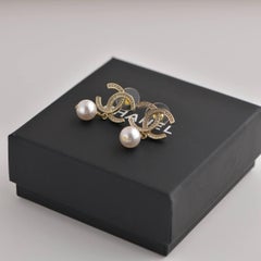 Chanel CC Faux Pearl Drop Pendant Earrings