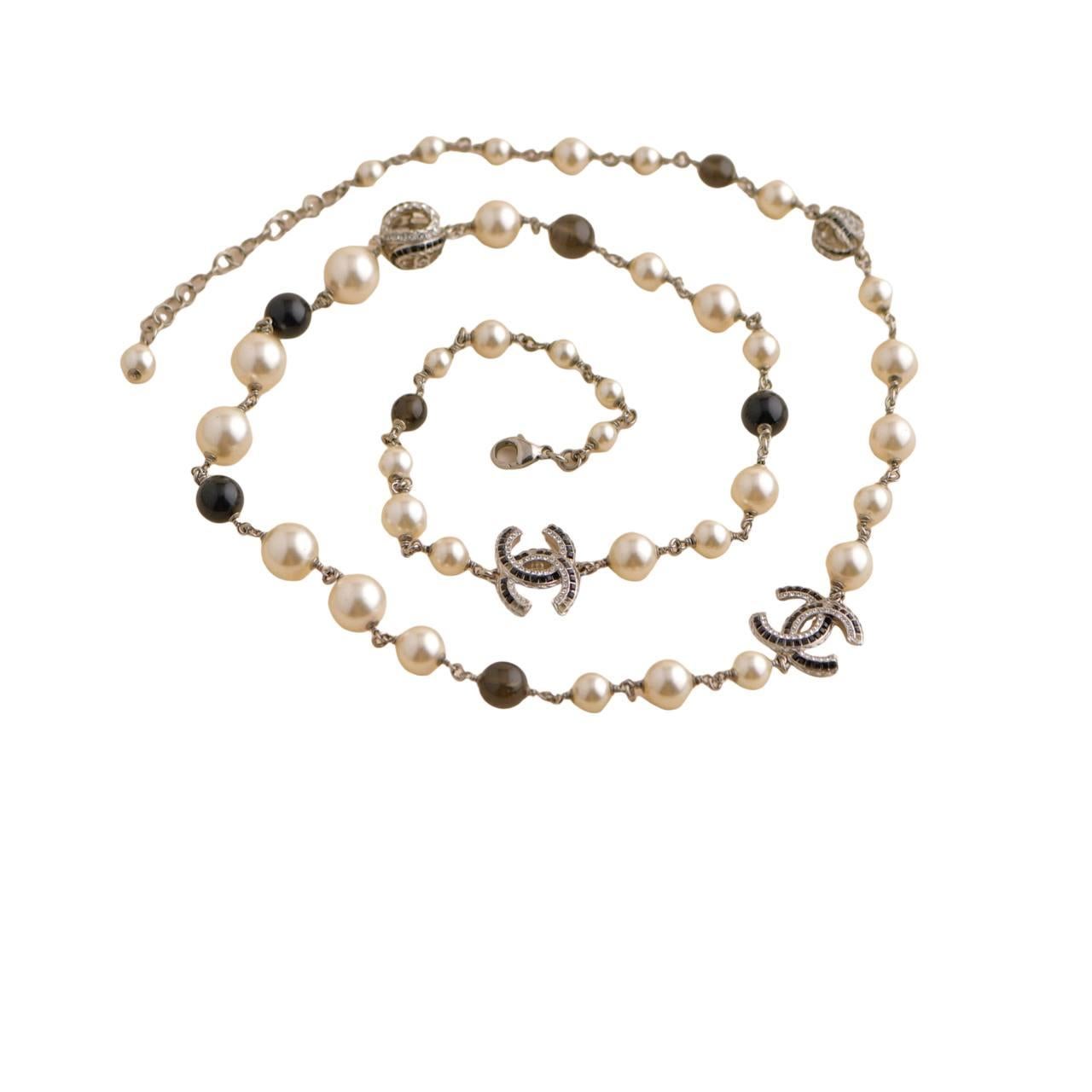 Chanel CC Faux Pearl & Enamel Gold Tone Necklace
