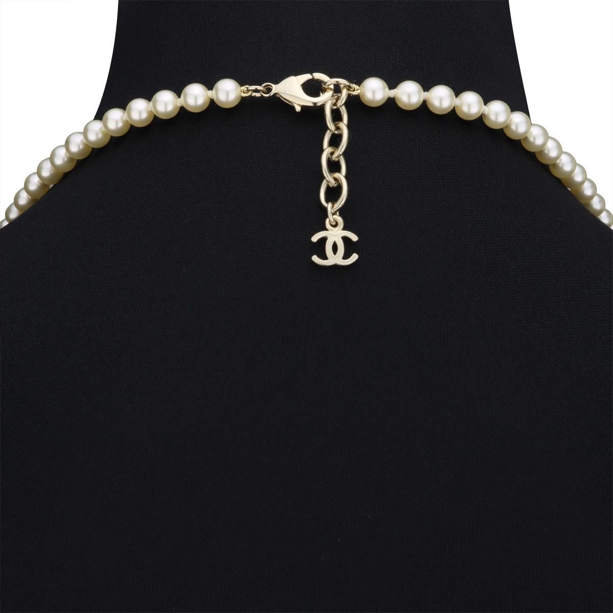 CHANEL CC Faux Pearl Gold Long Necklace 2014 2