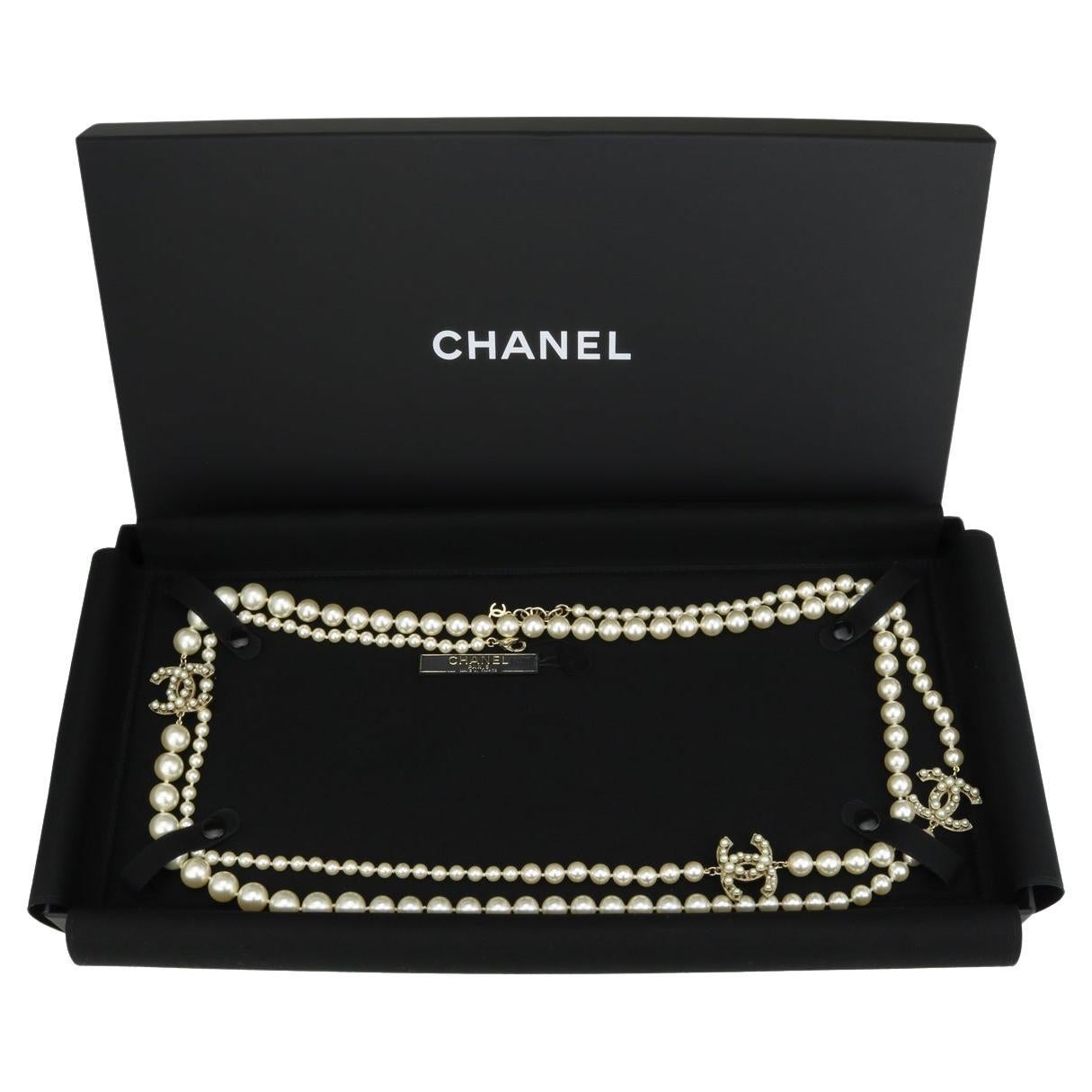 CHANEL CC Faux Pearl Gold Long Necklace 2014