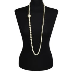 CHANEL CC Faux Pearl Gold Long Necklace 2016