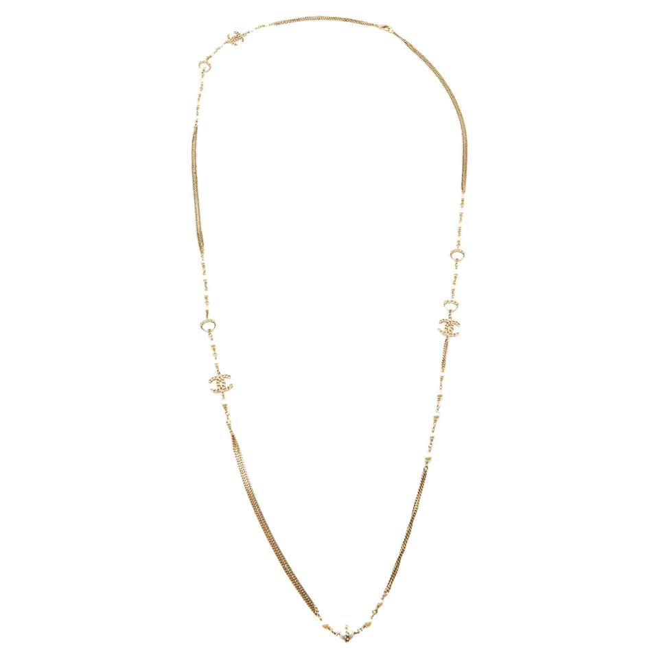 Silver-Tone Long Chain Chanel CC Necklace Features a Solid CC Logo ...