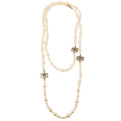 Chanel CC Faux Pearl Gold Tone Long Necklace