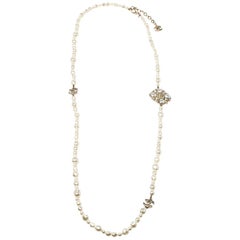 Chanel CC Faux Pearl Gold Tone Long Station Necklace