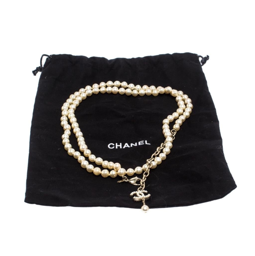 Chanel CC Faux Pearl Gold Tone Necklace / Belt 1