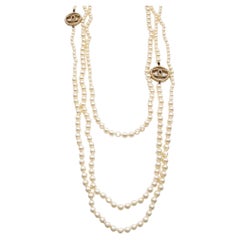 Chanel CC Faux Pearl Gold Tone Necklace