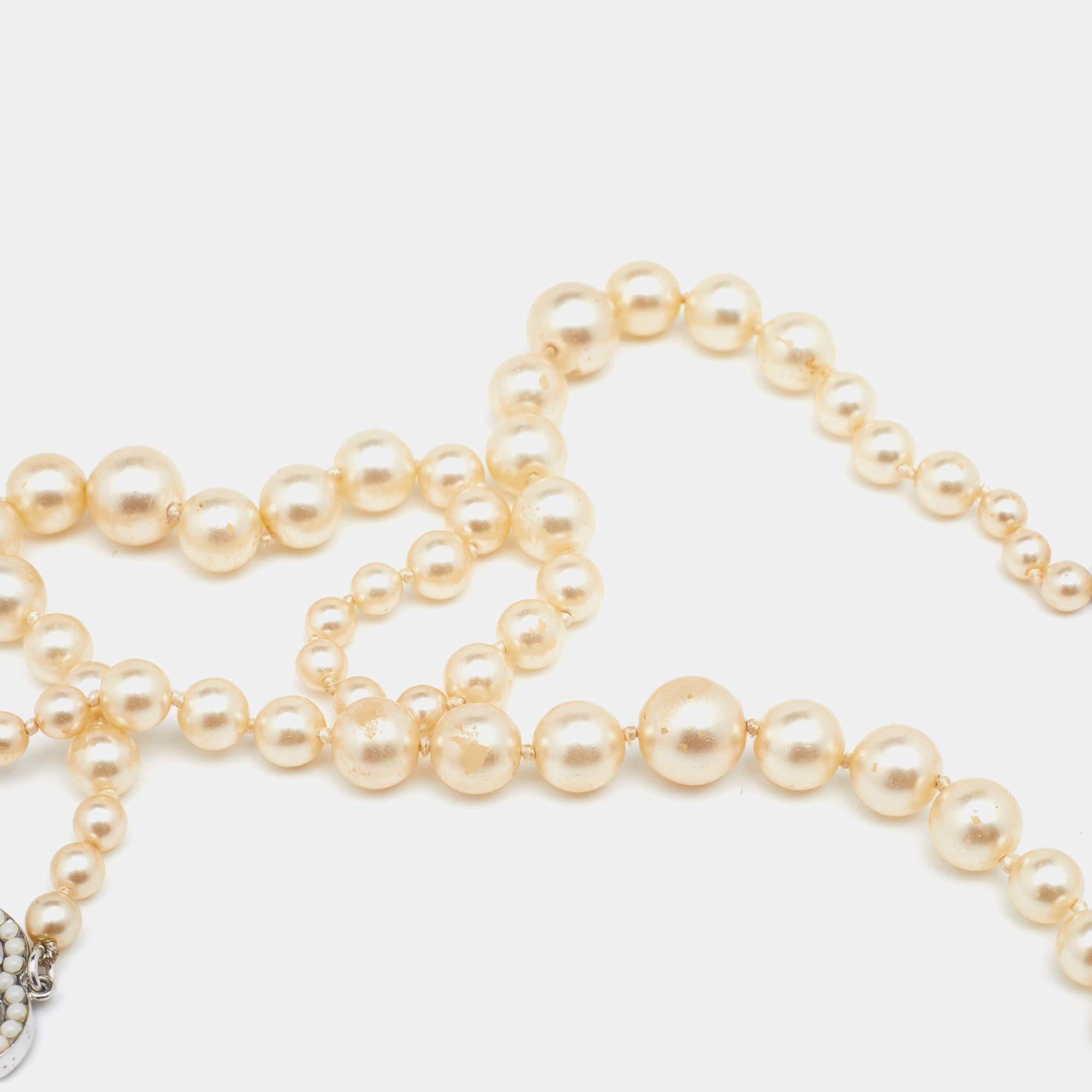 Chanel CC Faux Pearl Long Necklace In Fair Condition In Dubai, Al Qouz 2