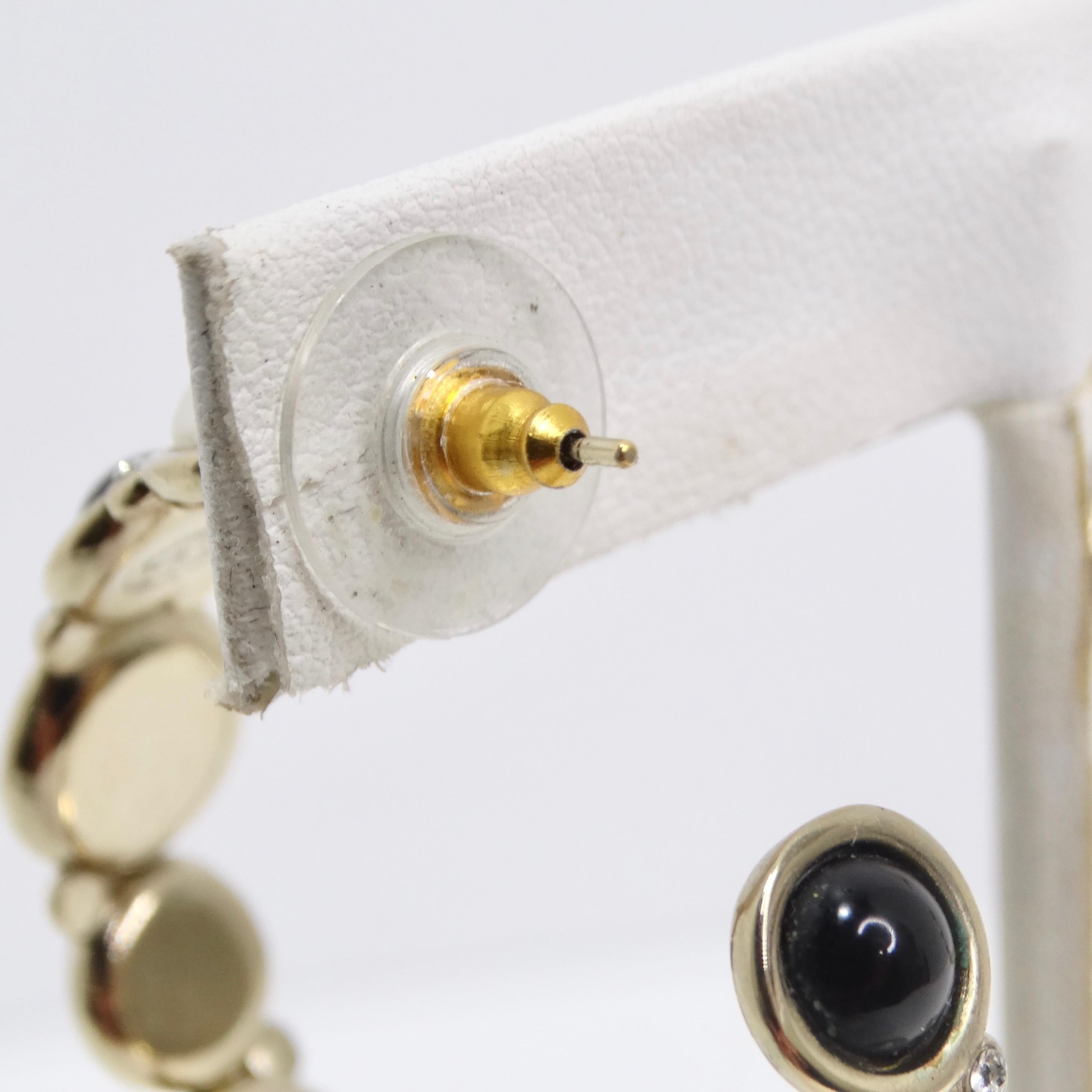 Chanel CC Faux Pearl Obsidian Crystal Hoop Earrings In Excellent Condition In Scottsdale, AZ