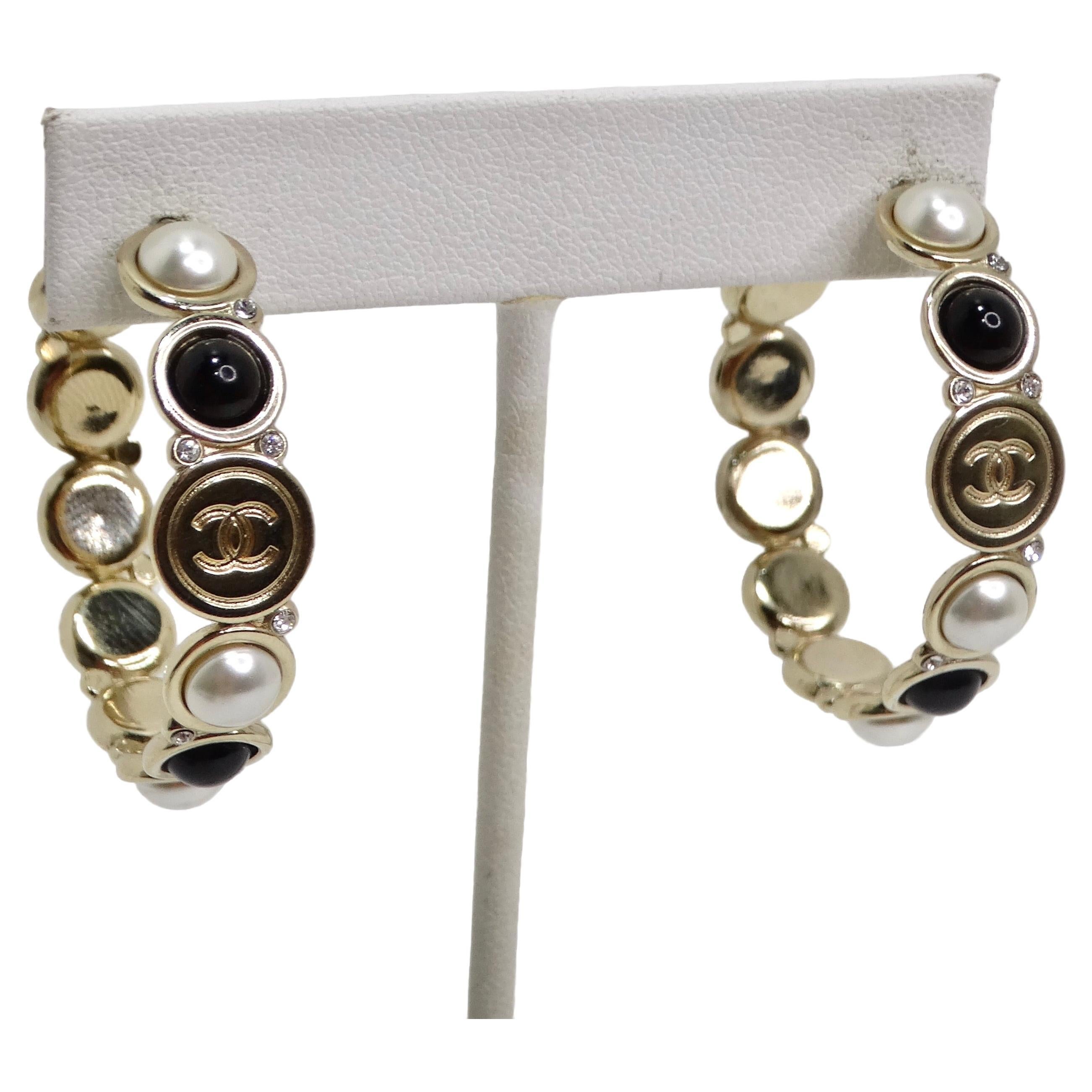 Vintage Jumbo CHANEL Logo Hammered Hoop Dangle Earrings As Seen on Beyonce  at 1stDibs