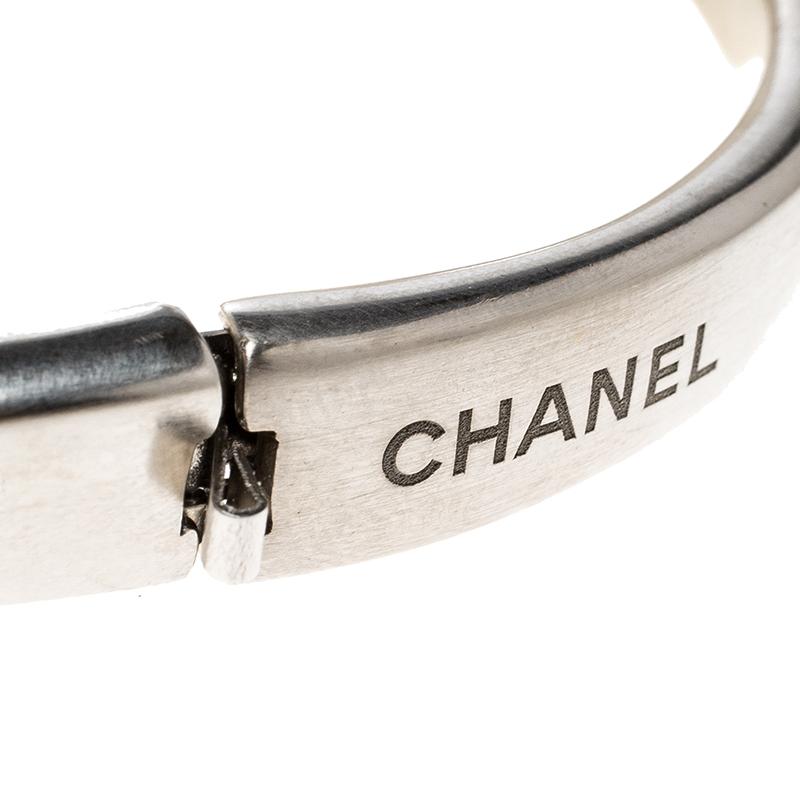 Chanel CC Faux Pearl Silver Tone Bracelet 2