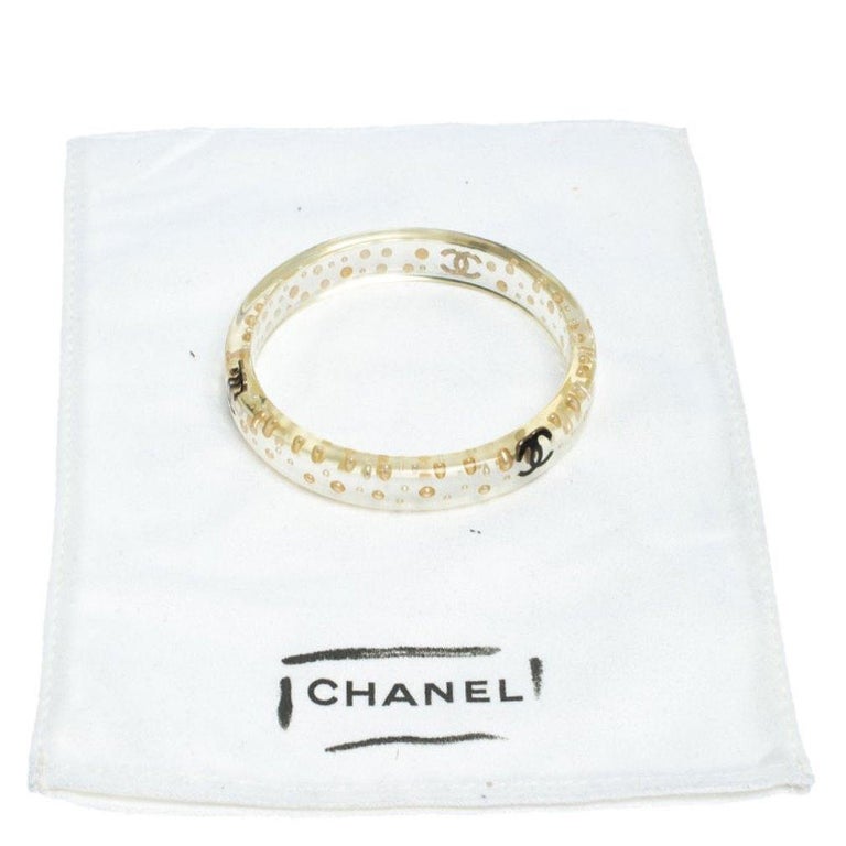 Chanel CC Faux Pearl Transparent Resin Bangle Bracelet For Sale at