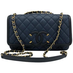 Chanel CC Filigree Medium Flap - Blue Black Caviar Leather For Sale at  1stDibs