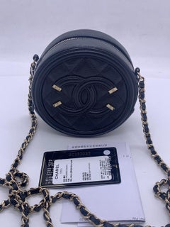 CHANEL CC Filigree Round Chain Shoulder Bag Black Caviar Leather