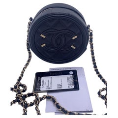CHANEL CC Filigree Round Chain Shoulder Bag Black Caviar Leather