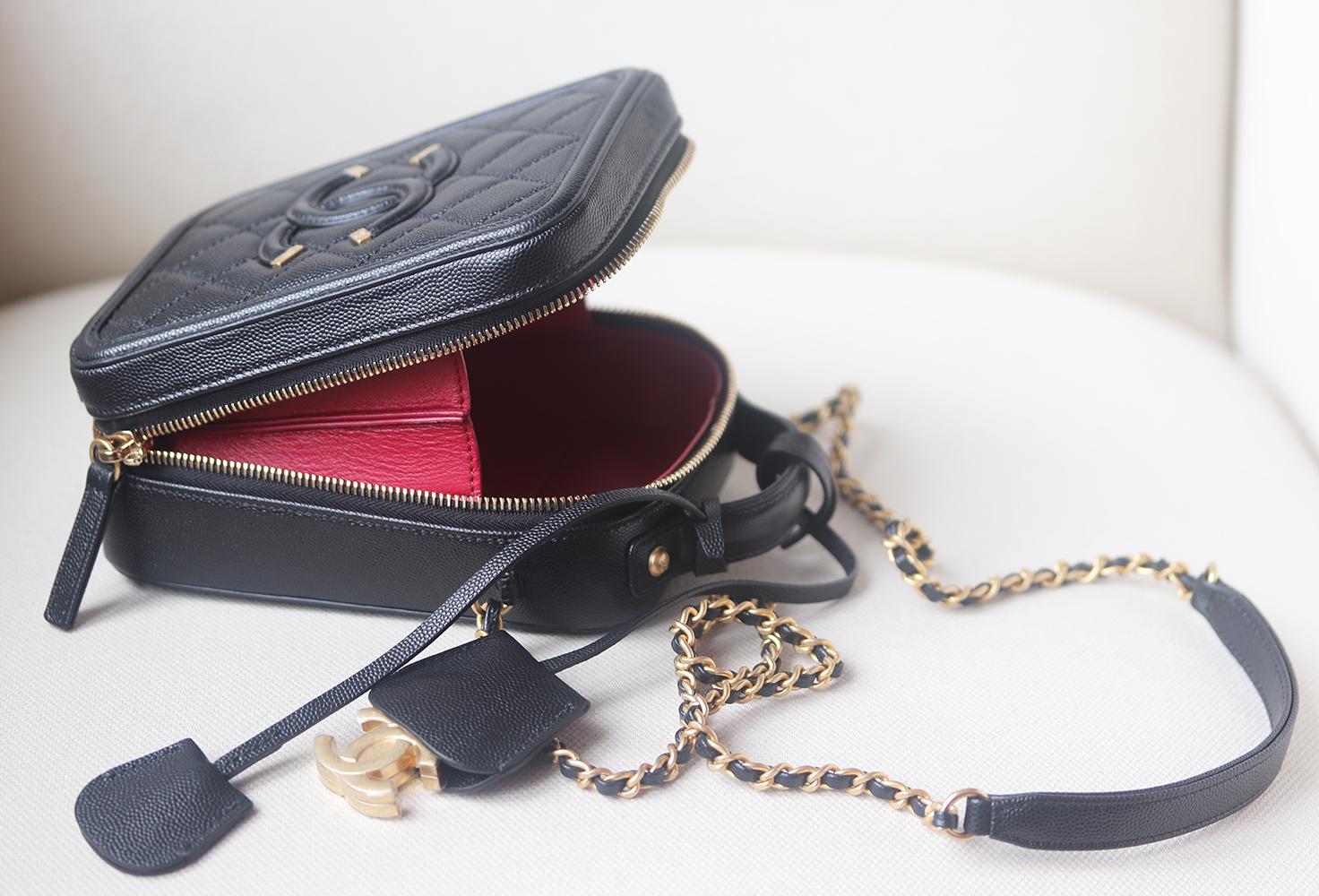 Black Chanel CC Filigree Vertical Vanity Case Bag