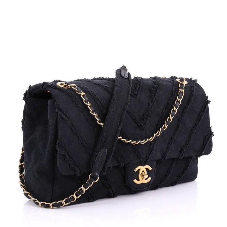Chanel CC Flap Bag Chevron Canvas Patchwork Maxi at 1stDibs