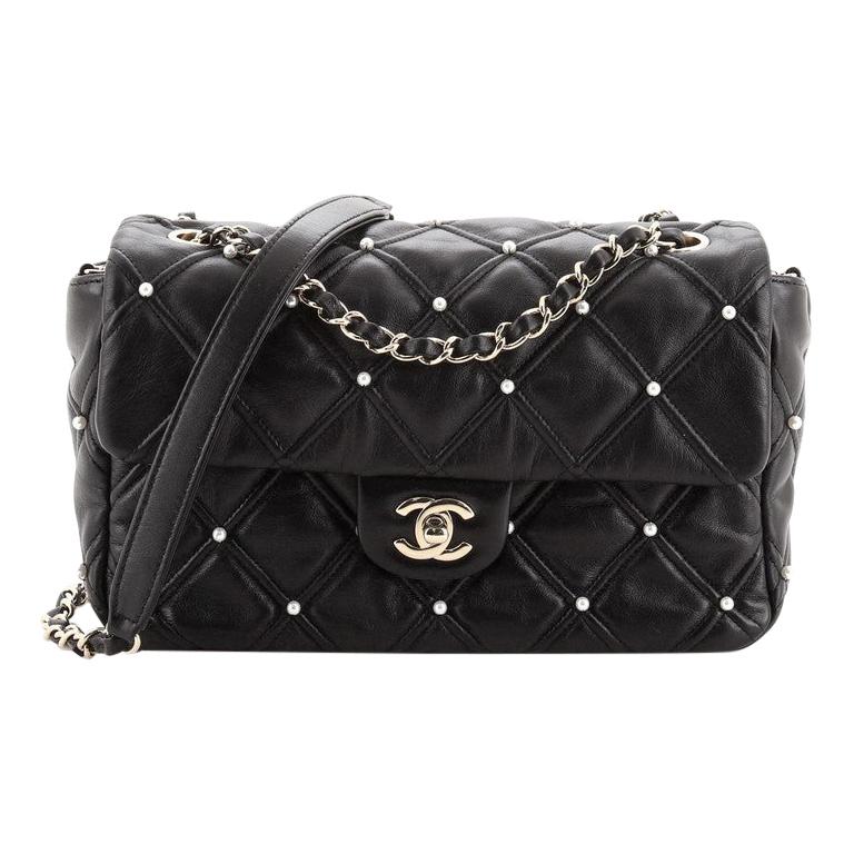 Chanel CC Flap Bag Pearl Studded Quilted Lambskin Medium