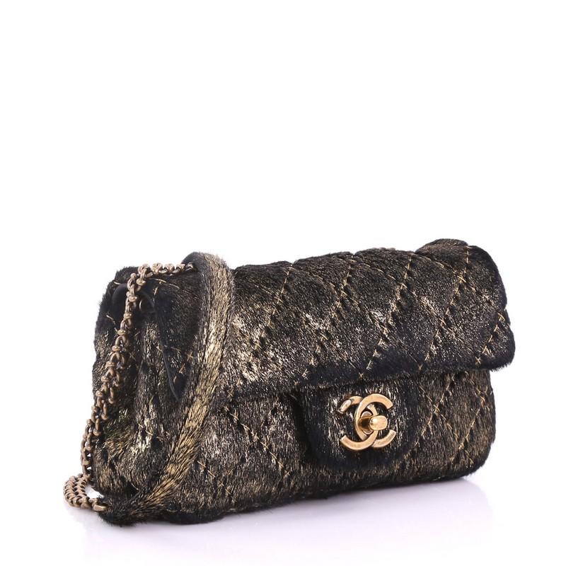 Black Chanel CC Flap Bag Quilted Metallic Pony Hair Extra Mini