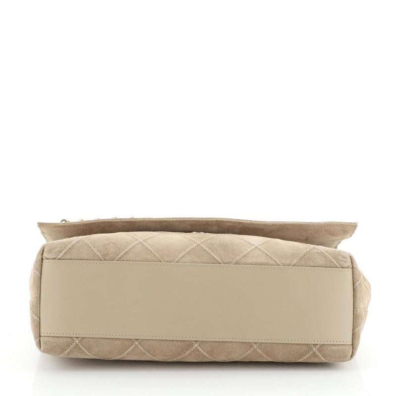 Chanel CC Flap Bag Stitched Suede with Chain Detail Medium In Good Condition In NY, NY