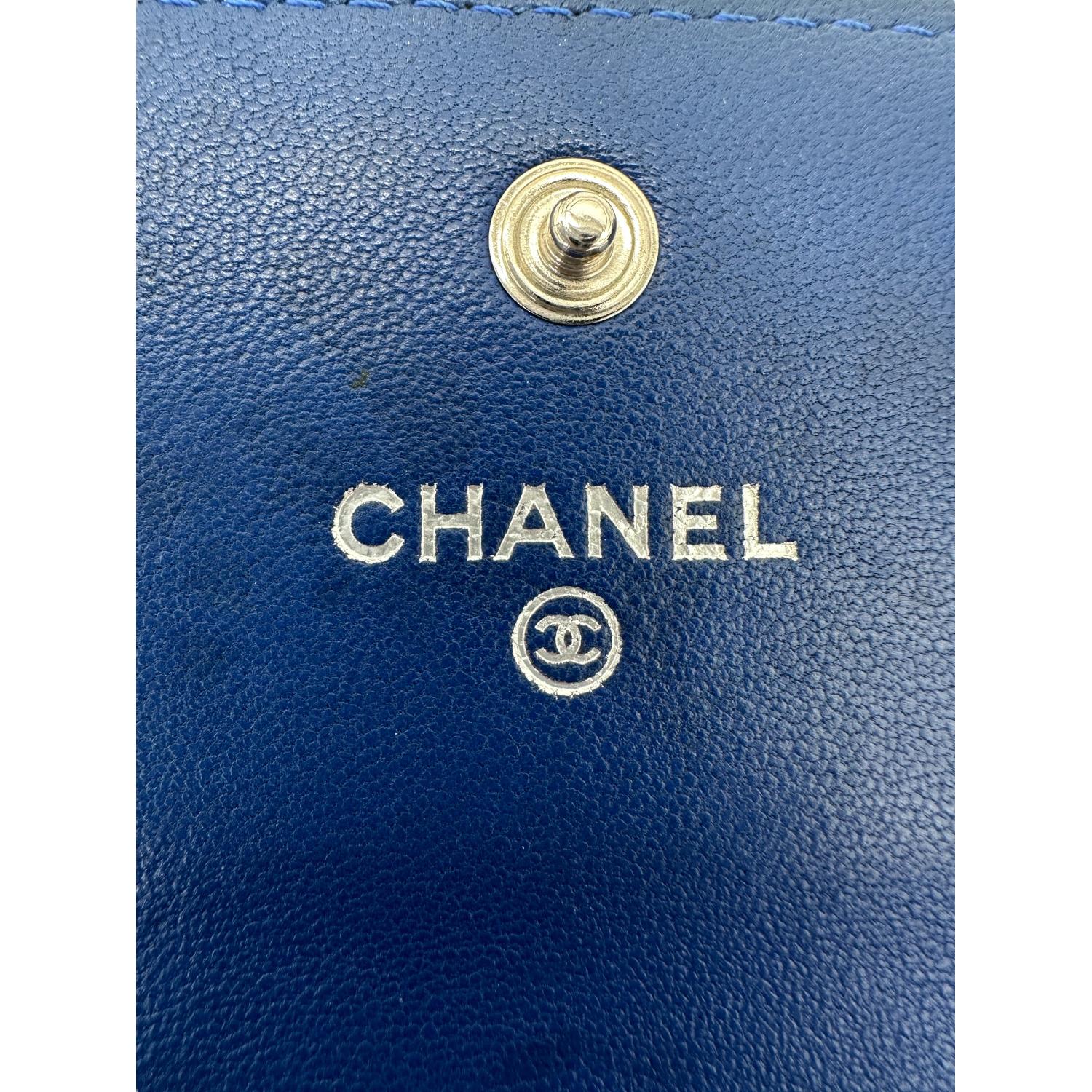 Women's Chanel CC Flap Camellia Lambskin Long Wallet Blue