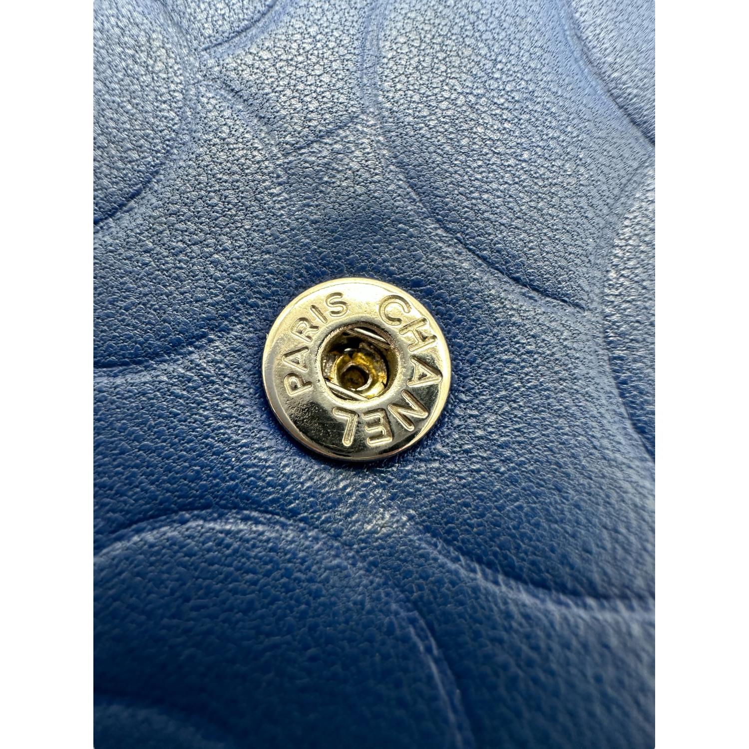 Chanel CC Flap Camellia Lambskin Long Wallet Blue 1
