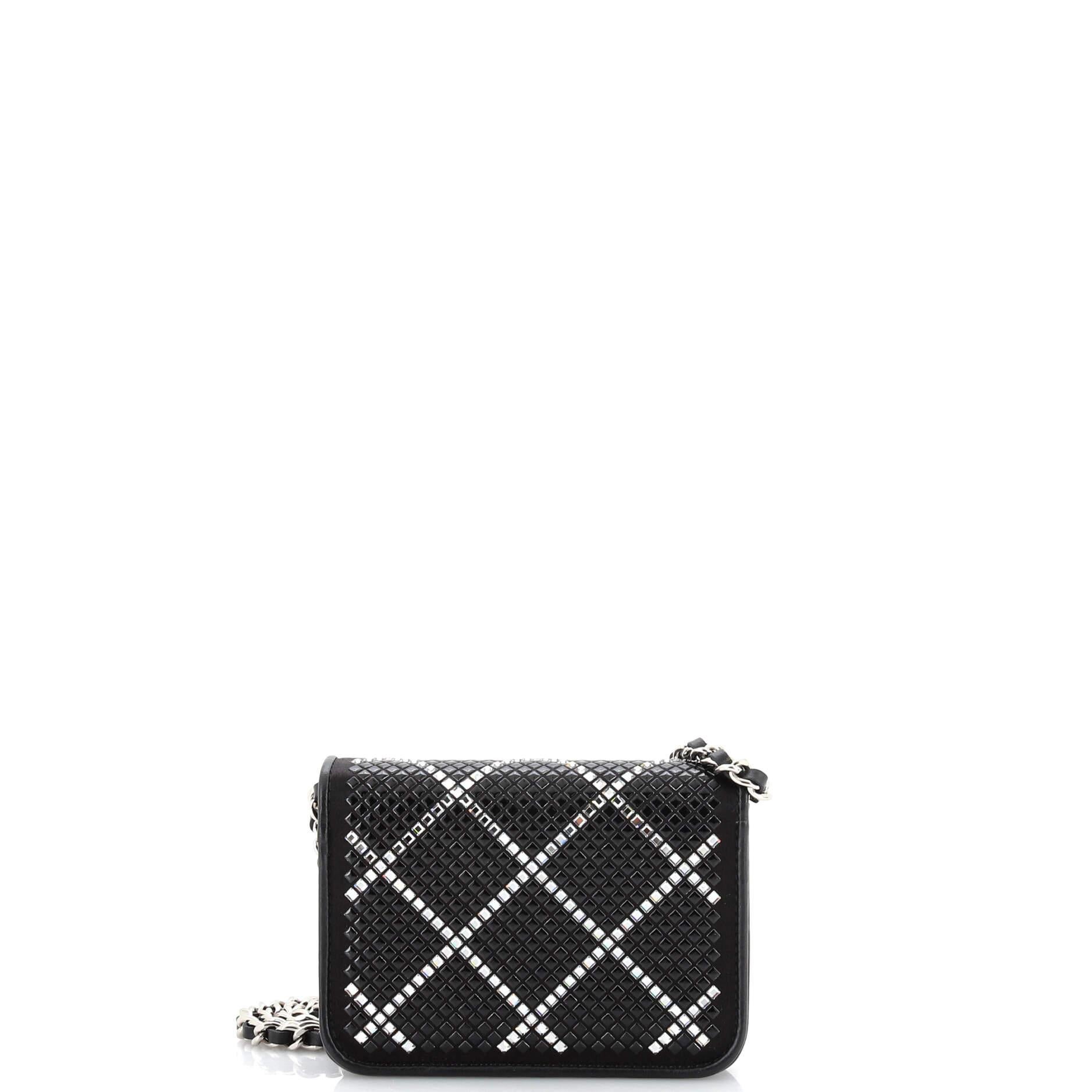 Women's Chanel CC Flap Card Holder on Chain Strass Embellished Satin Mini