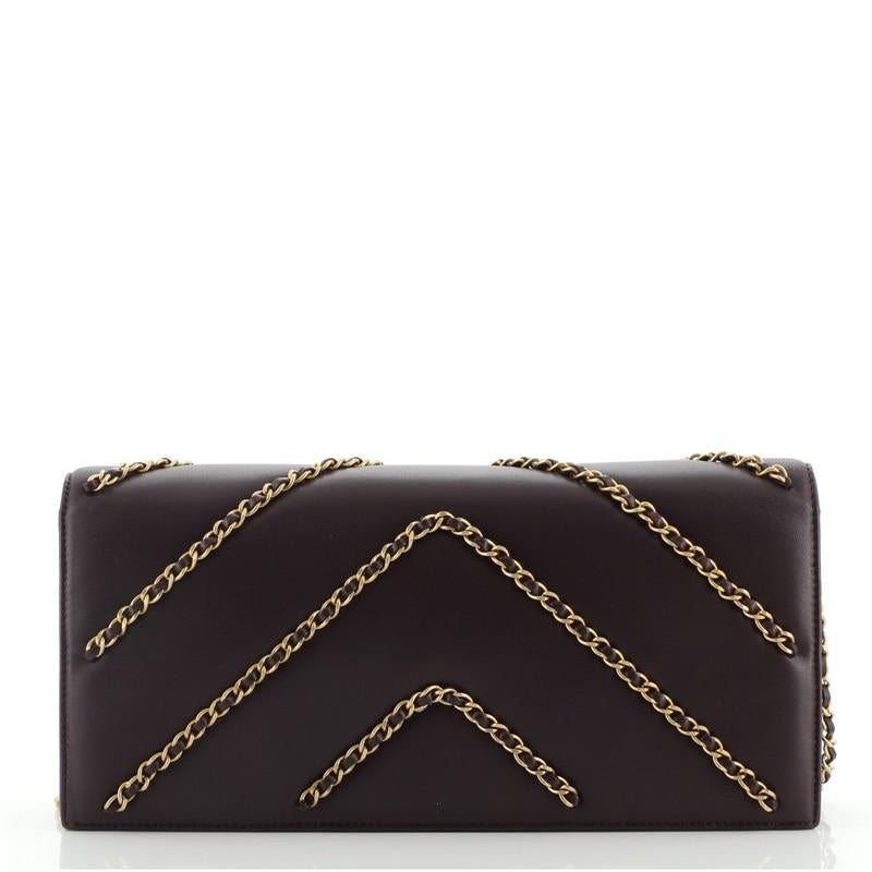 Chanel CC Flap Clutch Lambskin with Chevron Chain Detail Medium In Good Condition In NY, NY