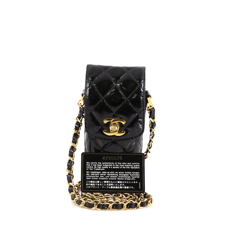 Chanel CC Flap Phone Holder Crossbody Bag Quilted Patent at 1stDibs