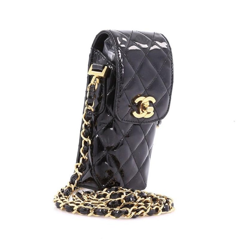 Chanel CC Flap Phone Holder Crossbody Bag Quilted Patent at 1stDibs