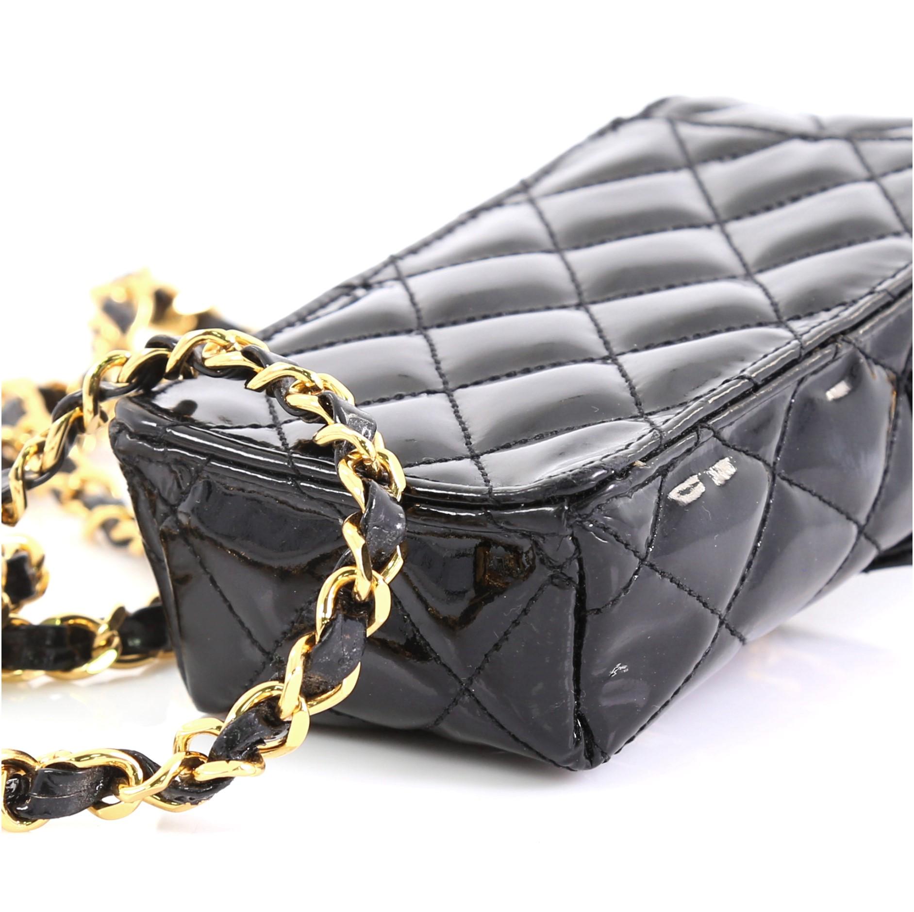 Black Chanel CC Flap Phone Holder Crossbody Bag Quilted Patent