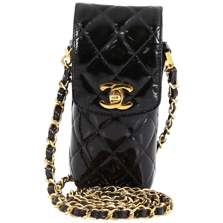 Chanel CC Flap Phone Holder Crossbody Bag Quilted Patent at 1stdibs
