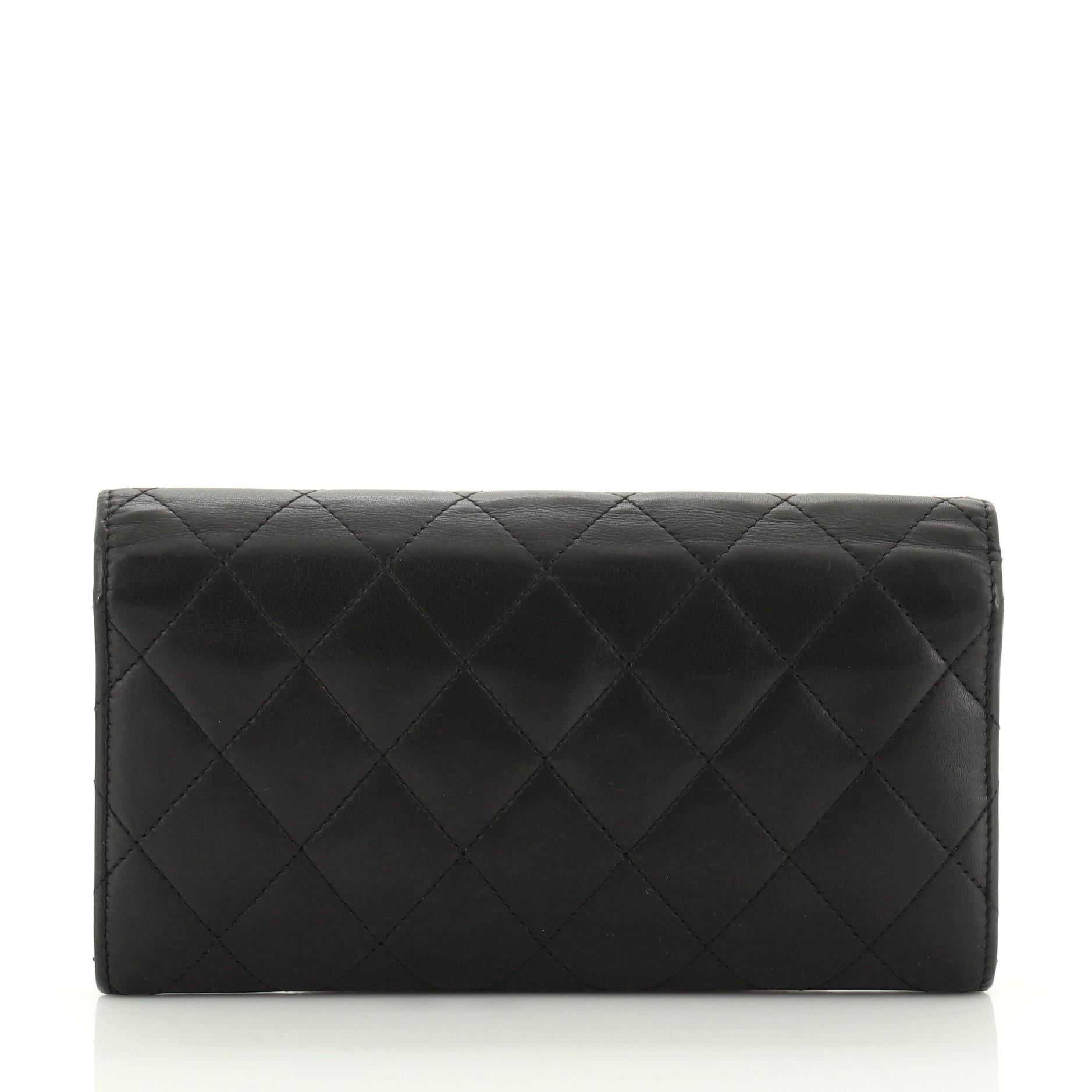 Black Chanel CC Flap Wallet Quilted Lambskin Long