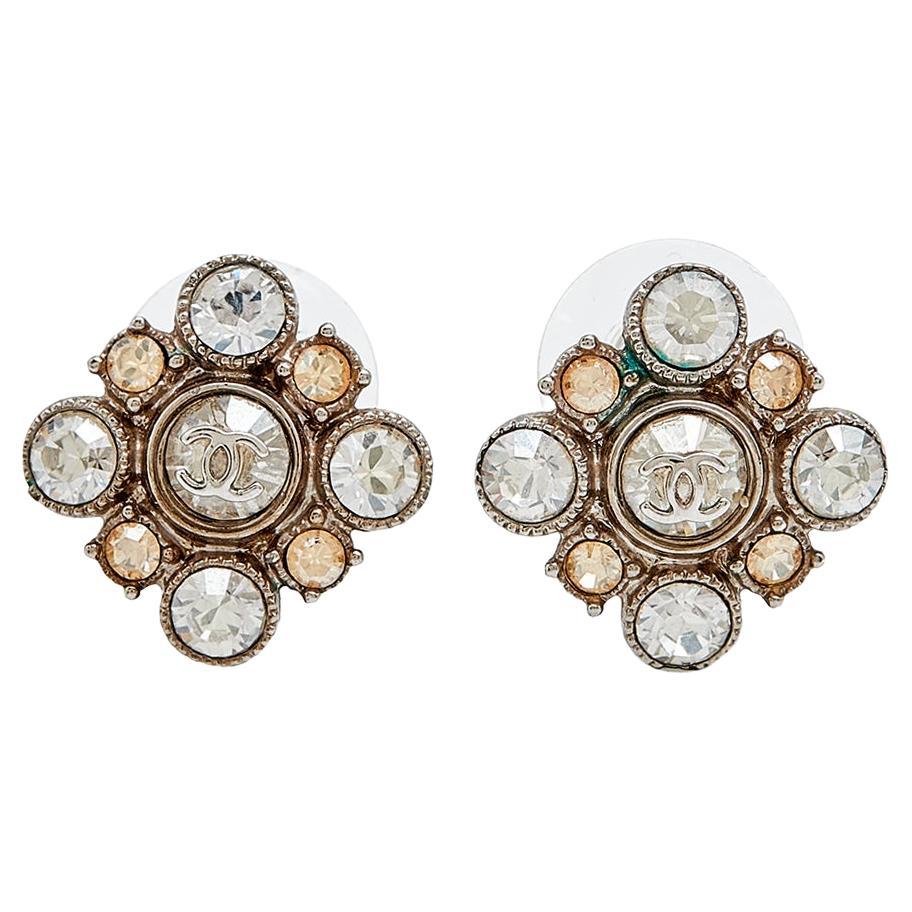 Chanel Classic CC Earrings Crystal Small Silver in Metal/Crystal with Silver-tone  - US