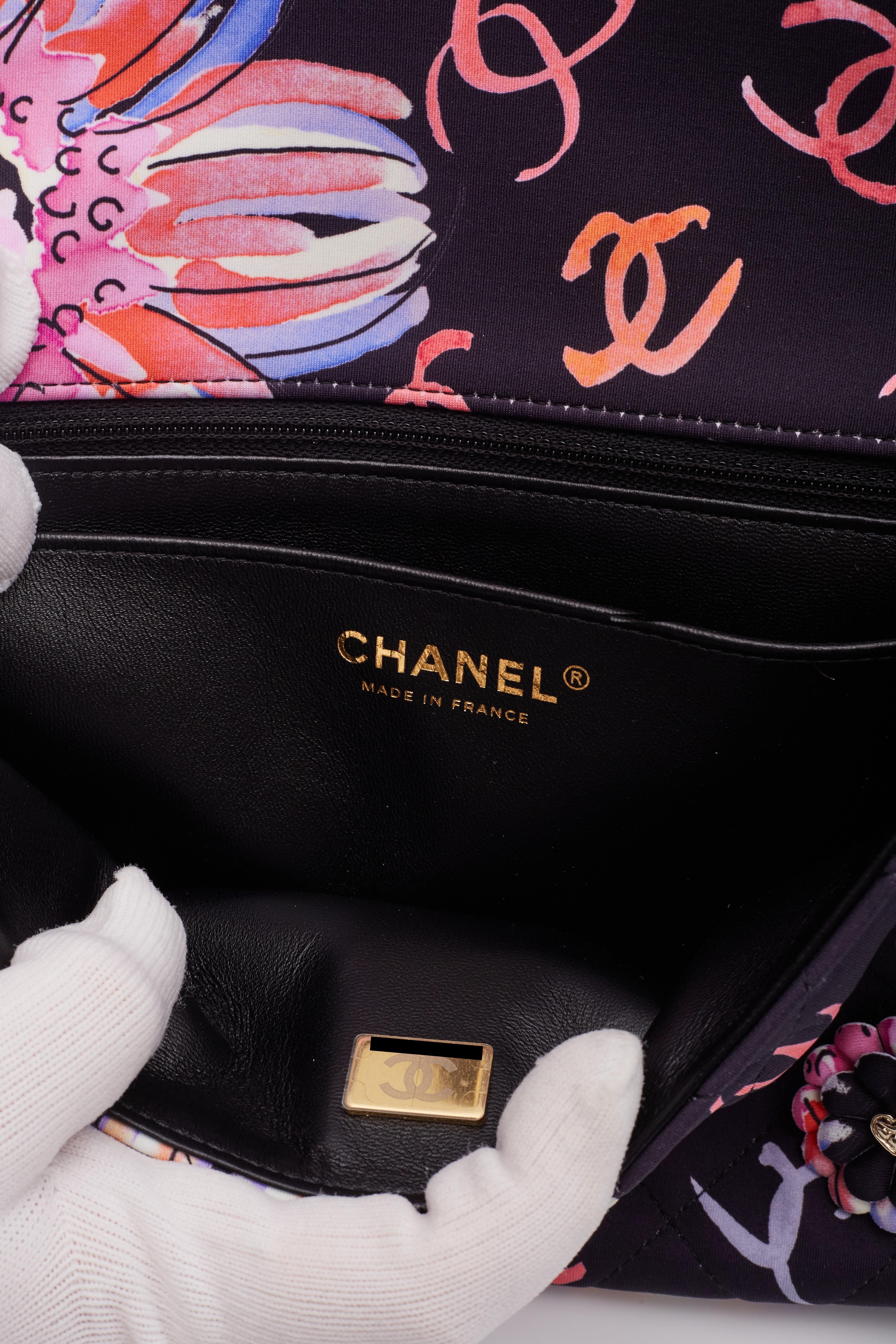 Chanel CC Flower Embroidery Logo Printed Lavender Flap Bag For Sale 5