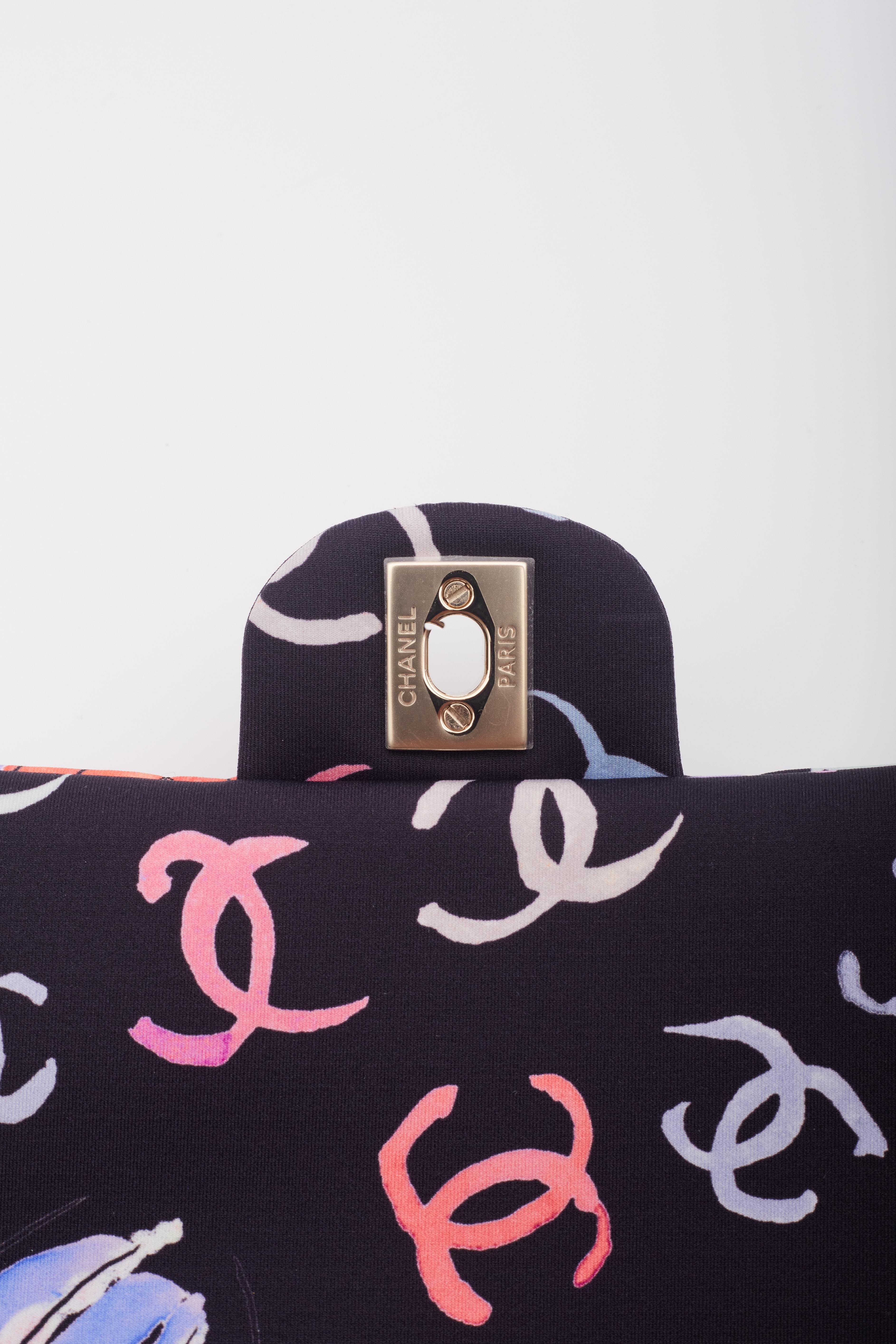 Chanel CC Flower Embroidery Logo Printed Lavender Flap Bag For Sale 6