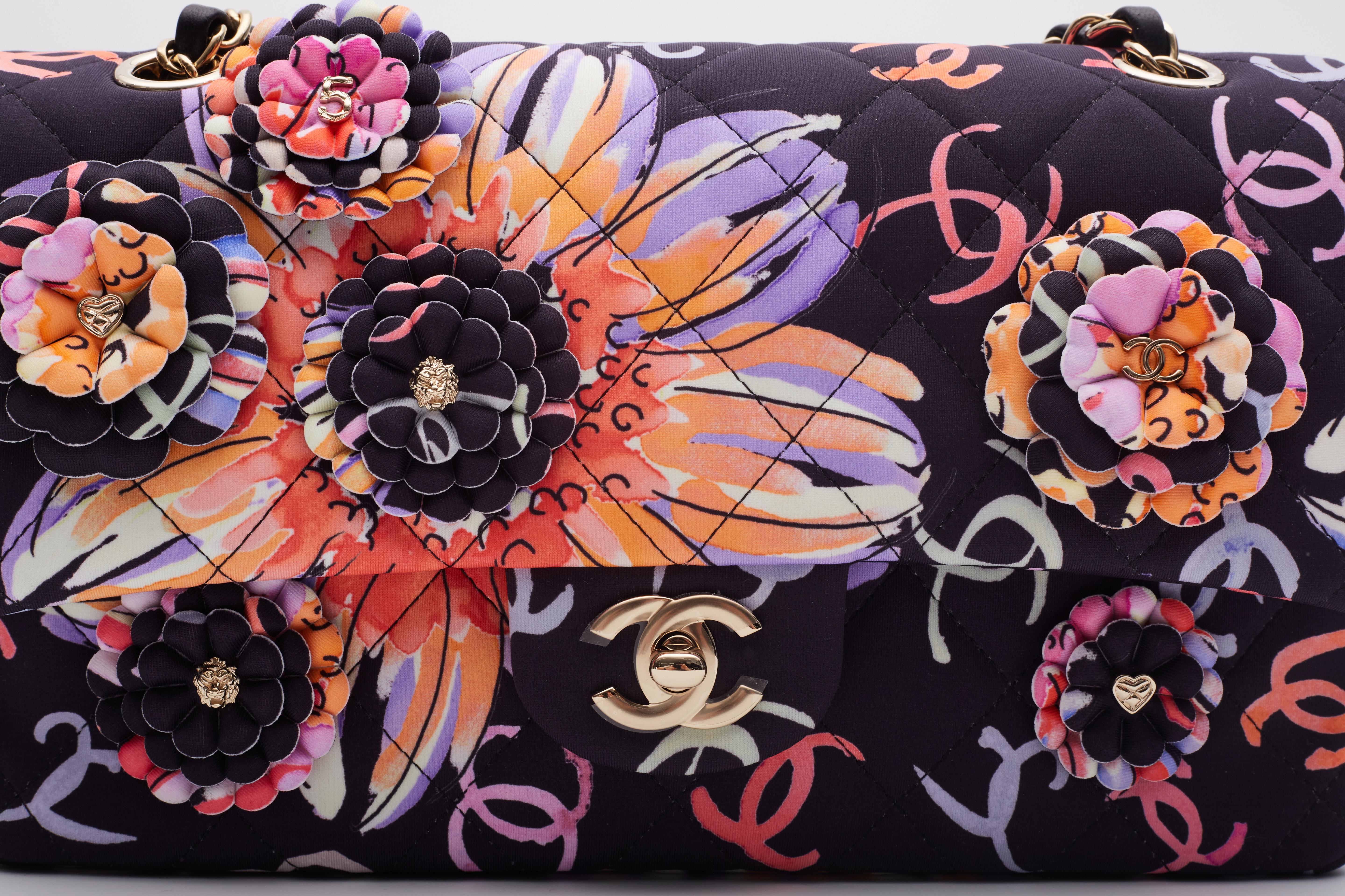 Chanel CC Flower Embroidery Logo Printed Lavender Flap Bag For Sale 7