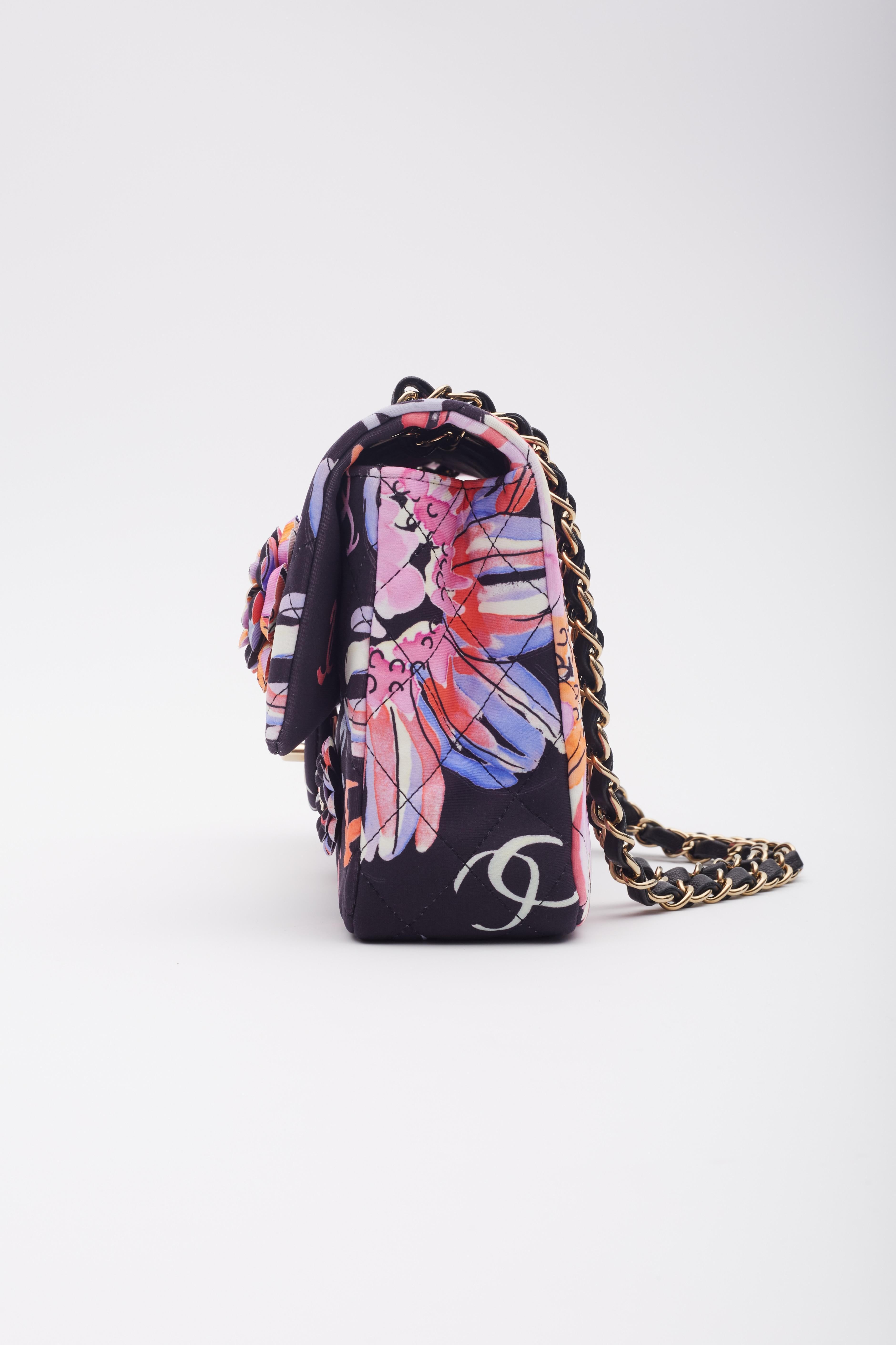 Chanel CC Flower Embroidery Logo Printed Lavender Flap Bag For Sale 1